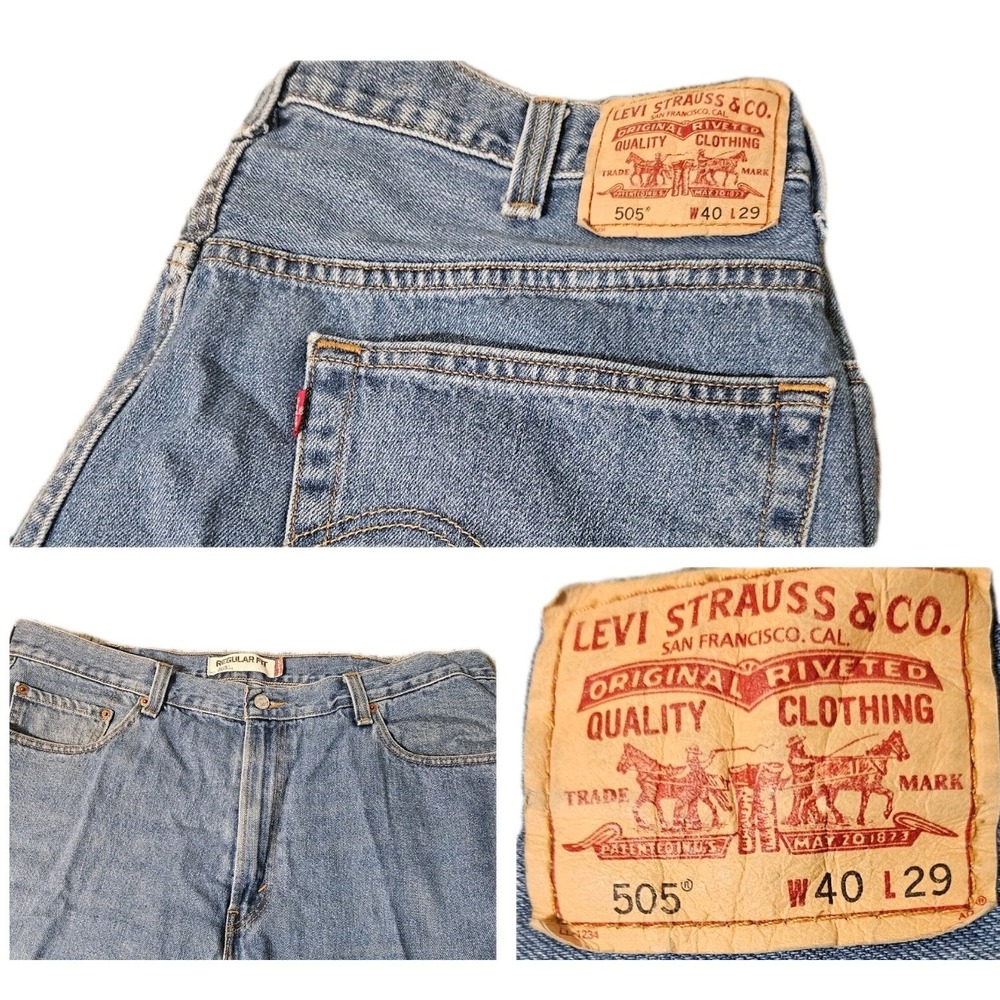 Vintage Levis 505 Jeans Men's 40x29 90s Blue Denim‎ Straight Leg Black Batwing
